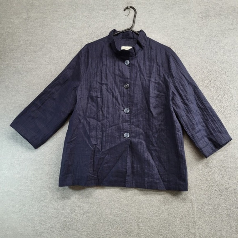 Coldwater Creek Women Jacket 14 Blue Linen Blazer‎ Button Front